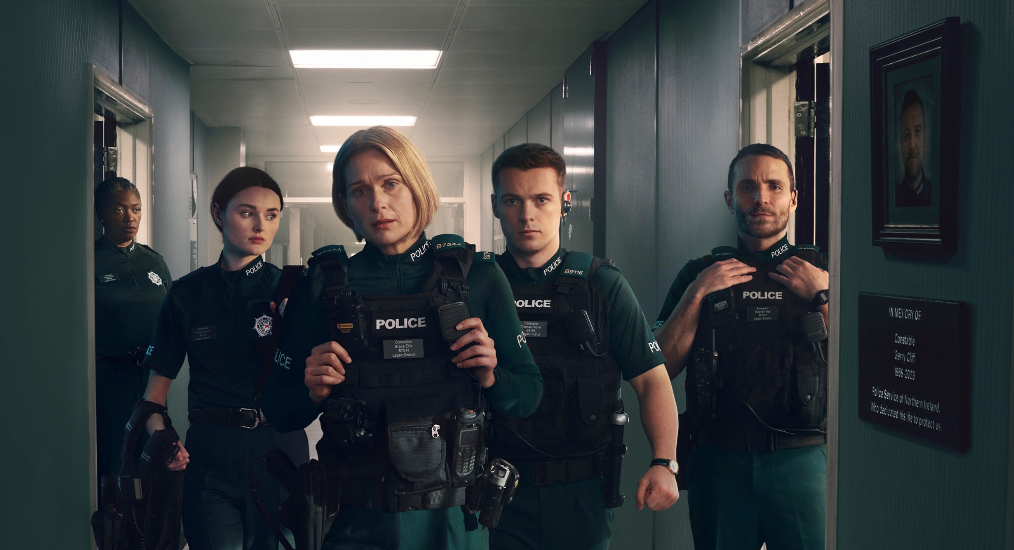 Katherine Devlin, Siân Brooke and Nathan Braniff in Blue Lights
Credit: BBC