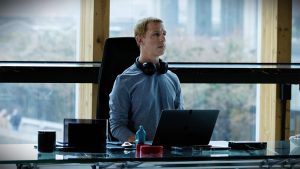 Jeremy Strong as Mark Zuckerberg in The Social Reckoning. Credit: Sony